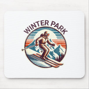 Retro vintage winter park colorado ski resort mouse mat