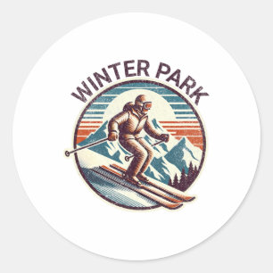 Retro Vintage Winter Park Colorado Ski Resort Wint Classic Round Sticker
