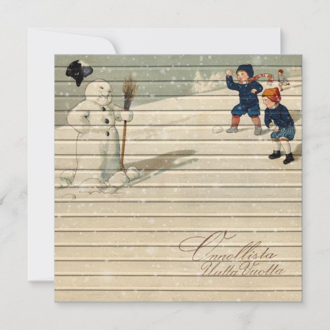 Retro | Vintage Winter Village Children Play Holiday Card (Front)