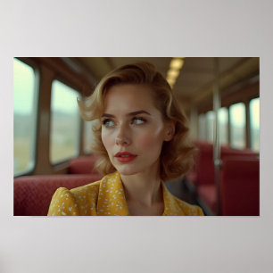Retro vintage woman in train poster