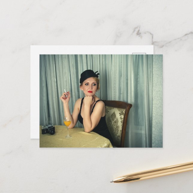 Retro vintage woman postcard (Front/Back In Situ)
