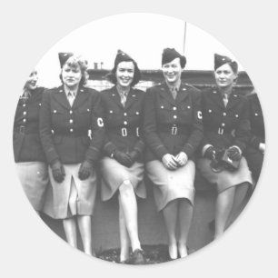 Retro Vintage Women in Uniform Military Women Classic Round Sticker