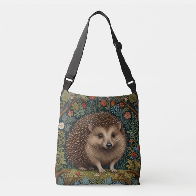 Retro vintage woodland hedgehog woodland botanical crossbody bag (Front)