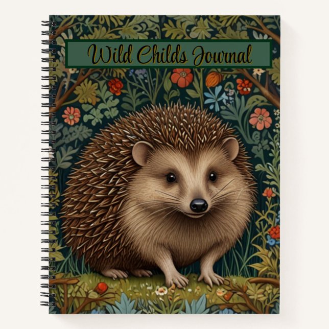 Retro vintage woodland hedgehog woodland botanical notebook (Front)