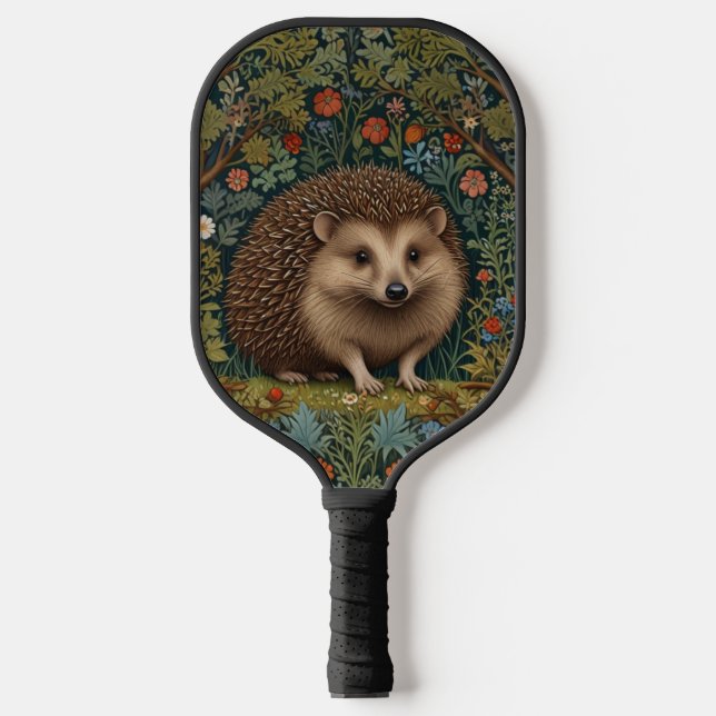 Retro vintage woodland hedgehog woodland botanical pickleball paddle (Front)