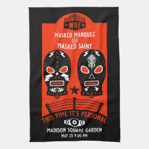 Retro Vintage Wrestling Poster Tea Towel