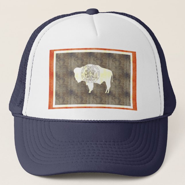 Retro Vintage Wyoming Flag Trucker Hat (Front)