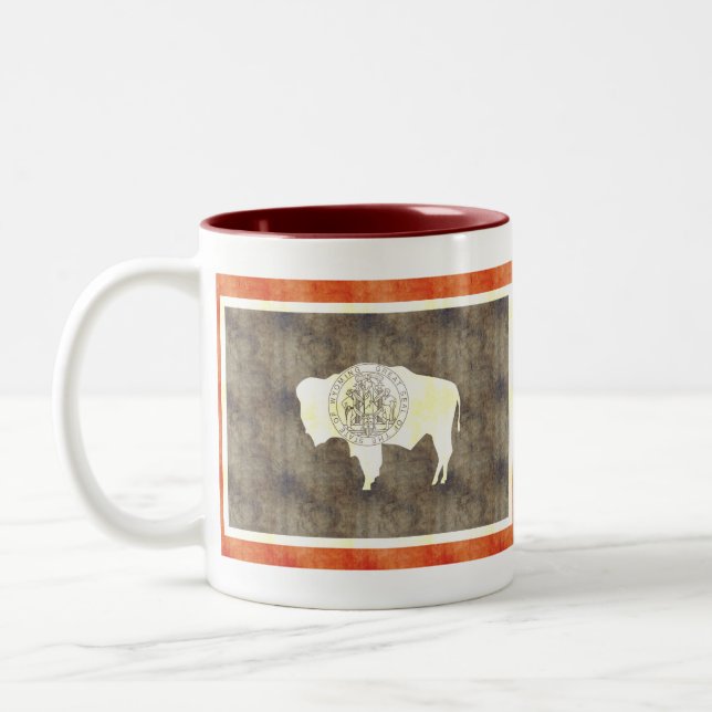Retro Vintage Wyoming Flag Two-Tone Coffee Mug (Left)