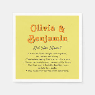 Retro Vintage Yellow and Orange Fun Facts Wedding Napkin