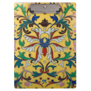 Retro Vintage Yellow Floral Botanical Monogrammed Clipboard