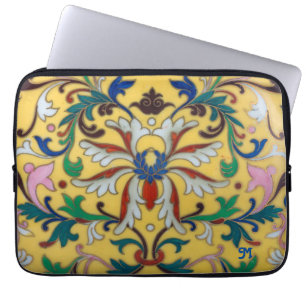 Retro Vintage Yellow Floral Botanical Monogrammed Laptop Sleeve