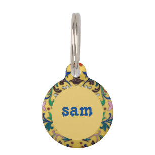 Retro Vintage Yellow Floral Botanical name Pet Tag