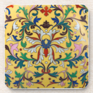 Retro Vintage Yellow Floral Minton Tile Botanical Coaster