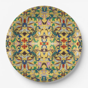 Retro Vintage Yellow Floral Minton Tile Botanical Paper Plate