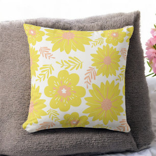 Retro Vintage Yellow Peach Fuzz Flower Pattern Cushion