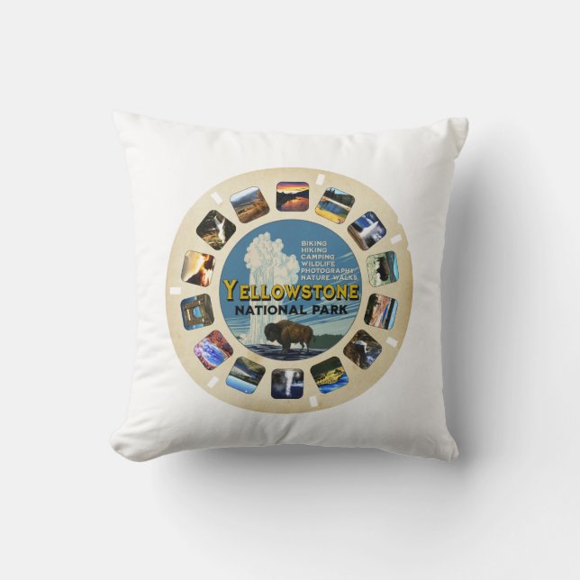 Retro Vintage Yellowstone National Park Souvenir Cushion (Front)