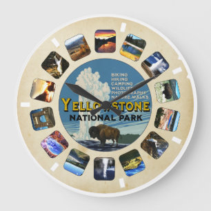 Retro Vintage Yellowstone National Park Souvenir Large Clock
