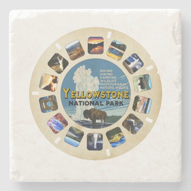 Retro Vintage Yellowstone National Park Souvenir Stone Coaster (Front)