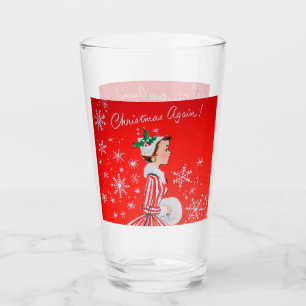 retro vintge Christmas lady Holiday Glass