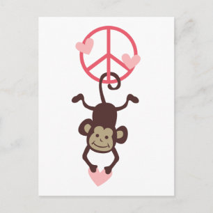 Retro Vinttage Hanging Peace Monkey - Blue or Pink Postcard