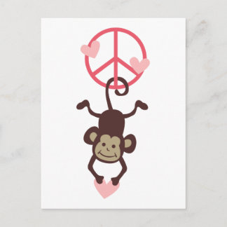 Retro Vinttage Hanging Peace Monkey - Blue or Pink Postcard
