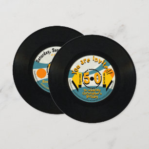 Retro Vinyl 50th Birthday Party with envelope RI