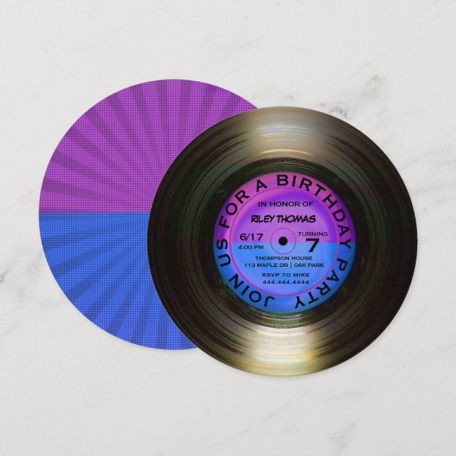 Retro Vinyl Album Disco Style Birthday Party Invit Invitation (Front/Back)