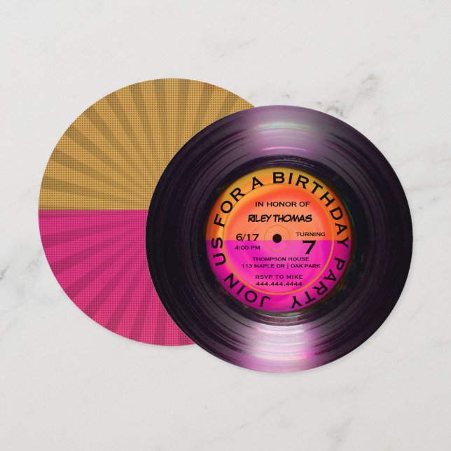 Retro Vinyl Album Disco Style Birthday Party Invitation (Front/Back)