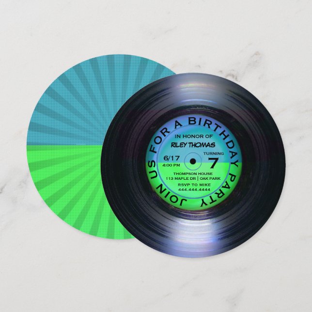 Retro Vinyl Album Disco Style Birthday Party Invitation (Front/Back)