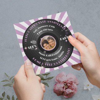 Retro Vinyl Couple's Photo Anniversary Party Invitation