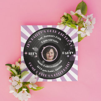 Retro Vinyl Female's Photo Birthday Party Invitation