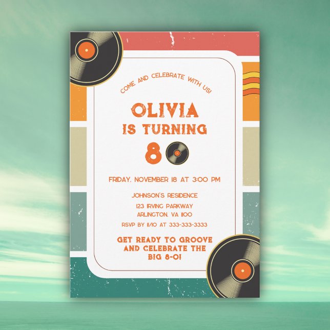 Retro Vinyl Groovy Adult 50th 60th 70th Birthday Invitation (Creator Uploaded)