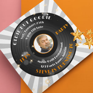Retro Vinyl Male's Photo Birthday Party  Invitation