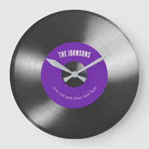 Retro Vinyl Music Record Clock Customisable Purple