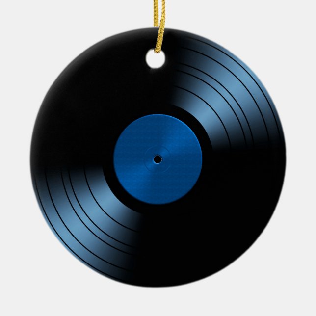 Retro Vinyl Record Album in Blue Ceramic Tree Decoration (Front)