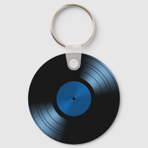 Retro Vinyl Record Album in Blue Key Ring