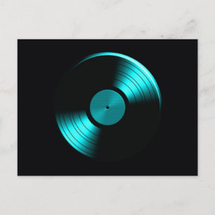 Retro Vinyl Record Album in Teal Postcard