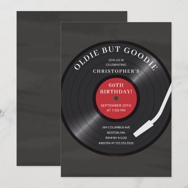 Retro Vinyl Record Birthday Party Invitation (Front/Back)