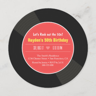 Retro Vinyl Record Birthday Party Invitations