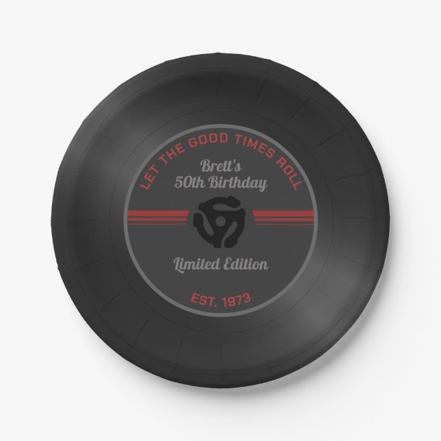 Retro Vinyl Record Birthday Party Paper Plates – 4 (Front)