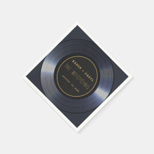 Retro Vinyl Record Black Wedding Napkin