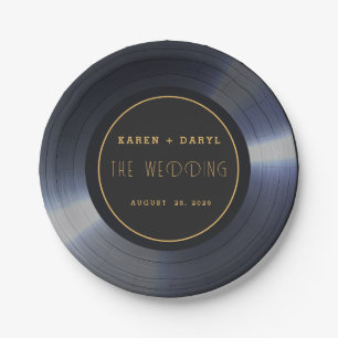 Retro Vinyl Record Black Wedding  Paper Plate