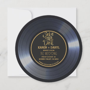 Retro Vinyl Record Black Wedding Save the Date Inv Invitation