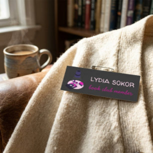 Retro Vinyl Record & Books Book Club Member Name  Tag