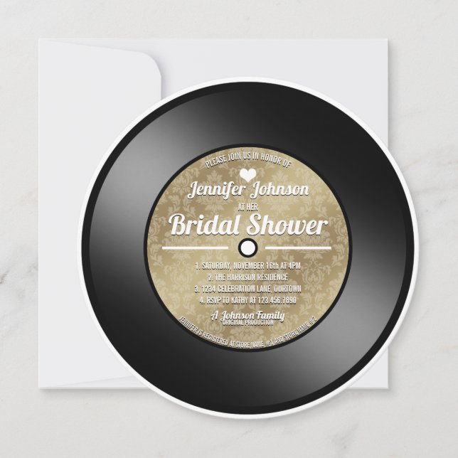 Retro Vinyl Record Bridal Shower Invitation (Front)