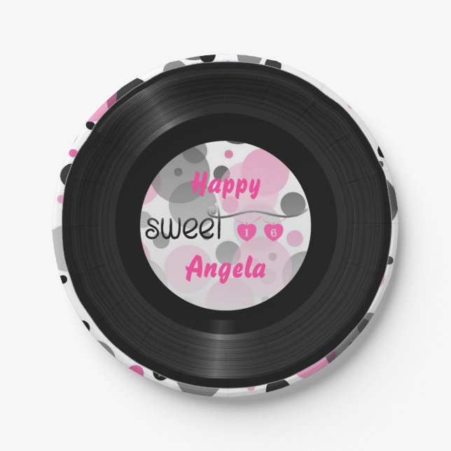 Retro Vinyl Record | Custom Sweet 16 Paper Plates (Front)