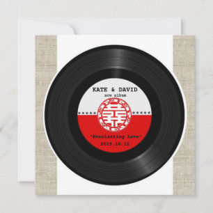 Retro Vinyl Record Double Happiness Wedding Invitation