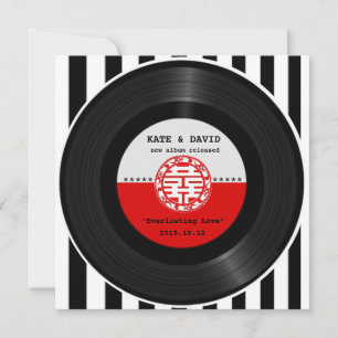 Retro Vinyl Record Double Happiness Wedding Invitation