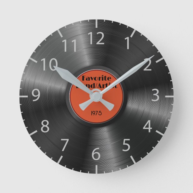 Retro Vinyl Record Favourite Band Musician Music Round Clock (Front)