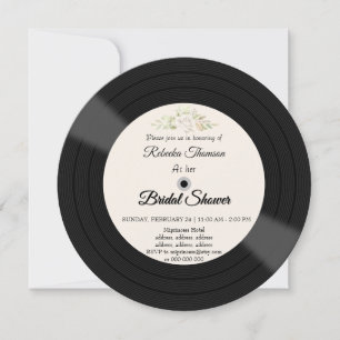 Retro Vinyl Record floral bridal shower invitation